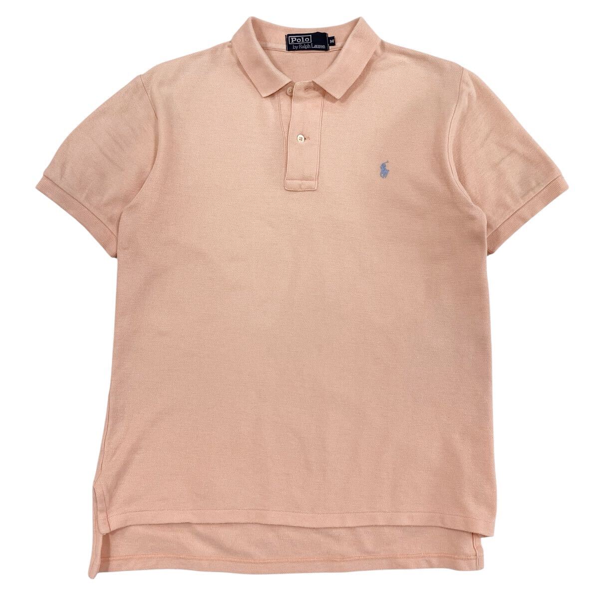 POLO Ralph Lauren(ポロラルフローレン)半袖ポロシャツ 刺繍ロゴ 鹿の子 メンズM ピンクベージュ系拍卖