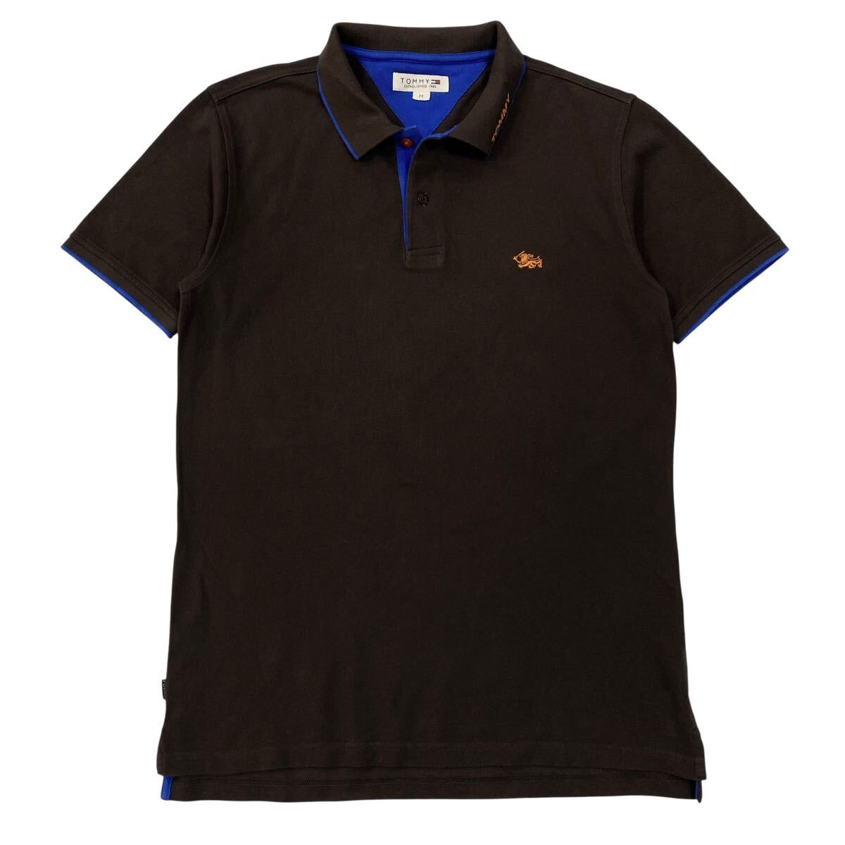TOMMY(トミー)半袖ポロシャツ 鹿の子 ライオン刺繍 メンズM ブラウン系/ブルー系拍卖
