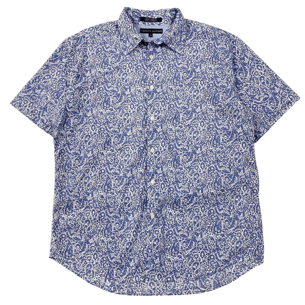 TOMMY HILFIGER(トミーヒルフィガー)半袖シャツ ペイズリー柄 メンズM ブルー系/ホワイト拍卖