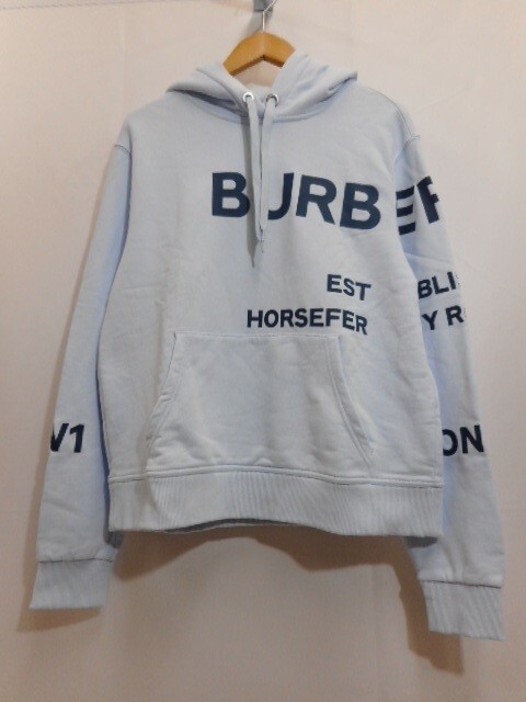67 送60サイ 1001YD22 BURBERRY LONDON バーバリー ホースフェリー ロゴプルオーバーパーカー 8040768 綿100% ライトブルー サイズS 中古品拍卖