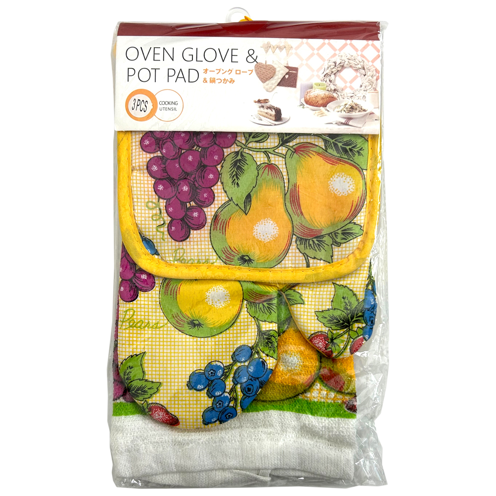 オーブングローブ & ポットパッド 3点セット 全4種【ペア】鍋つかみ ミトン 鍋敷き ※1点までメール便OK拍卖