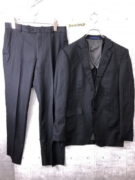 ORIHICA オリヒカ メンズ ストライプ スーツ上下セットアップ ウール混 背抜き 94Y6 黒白紺拍卖