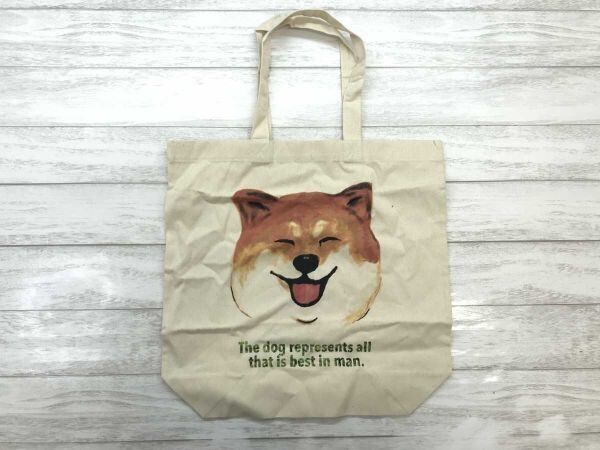 ビーサイドレーベル B-SIDE LABEL ステッカー ポップアート ニコニコ 柴犬 ワンちゃん イラスト キャンバス トートバッグ 男女兼用 生成り拍卖