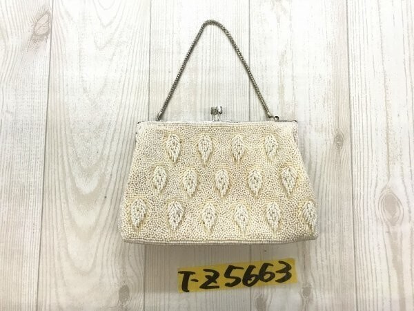 ノーブランド ビジュー がま口 ハンドバッグ お呼ばれ パーティー ベージュ拍卖