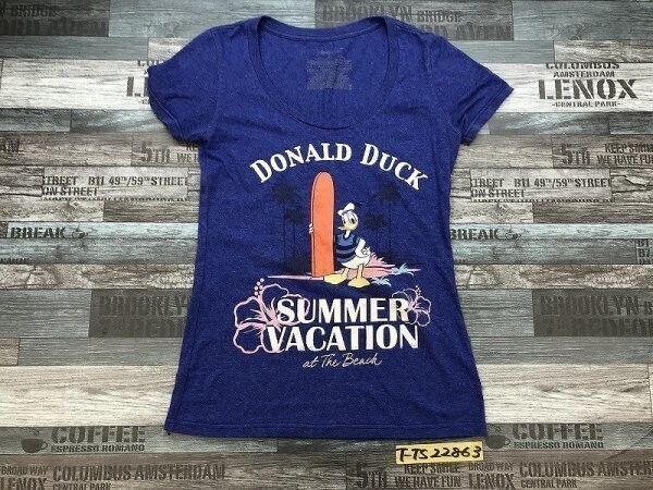 DISNEY ディズニー レディース ドナルドダック プリント Uネック 半袖Tシャツ 小さいサイズ XS 青白赤拍卖