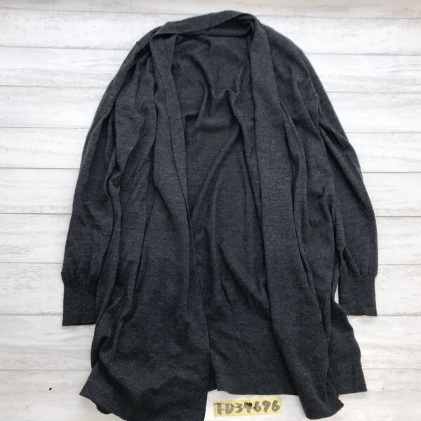 iCB レディース ウール100% 羽織り ロングニットカーディガン S グレー拍卖