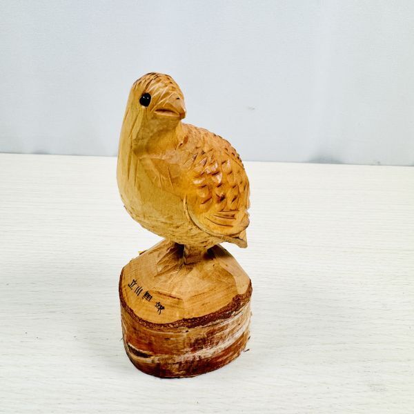 立山黒部 木彫り雷鳥 置物 天然木 ハンドメイド 郷土民芸工芸品 約13cm 観光土産 インテリア雑貨 R拍卖