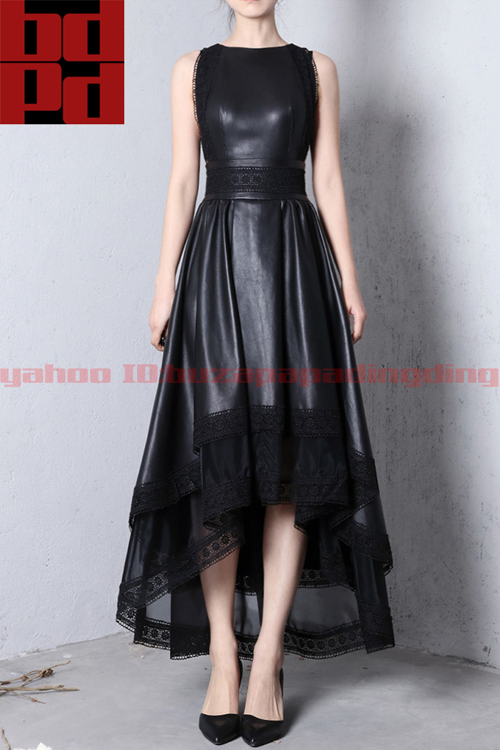 ロリータ風 オフショルダー ノースリーブ 大スカート ロングワンピース 輸入皮革 レザードレス 女性らしい 甘ロリ クール フェミニン Z70拍卖