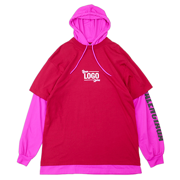 【極美品】BALENCIAGA バレンシアガ パーカー UNIFITライン ロゴ プリント レイヤード 長袖 フーディー トップス ユニセックス XXS 赤 桃色拍卖