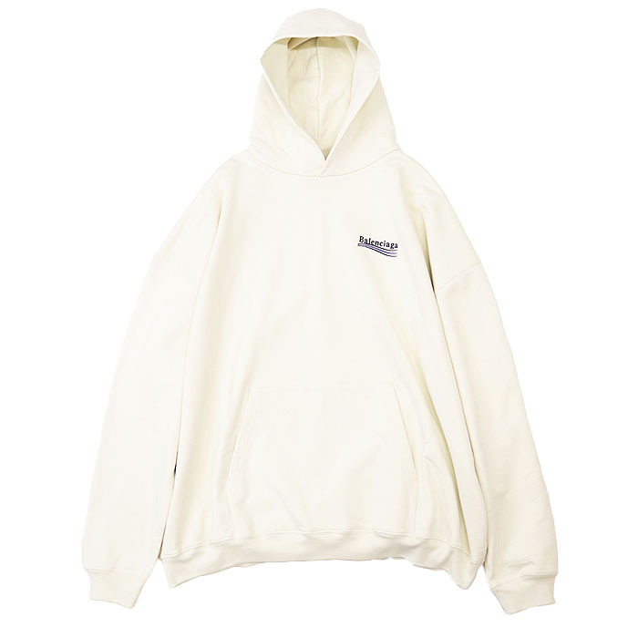 【未使用】BALENCIAGA バレンシアガ パーカー 2021年製 PoliticalCampaign ロゴ 刺繍 コットン100% タグ付 メンズ XS ライトベージュ 葡製拍卖