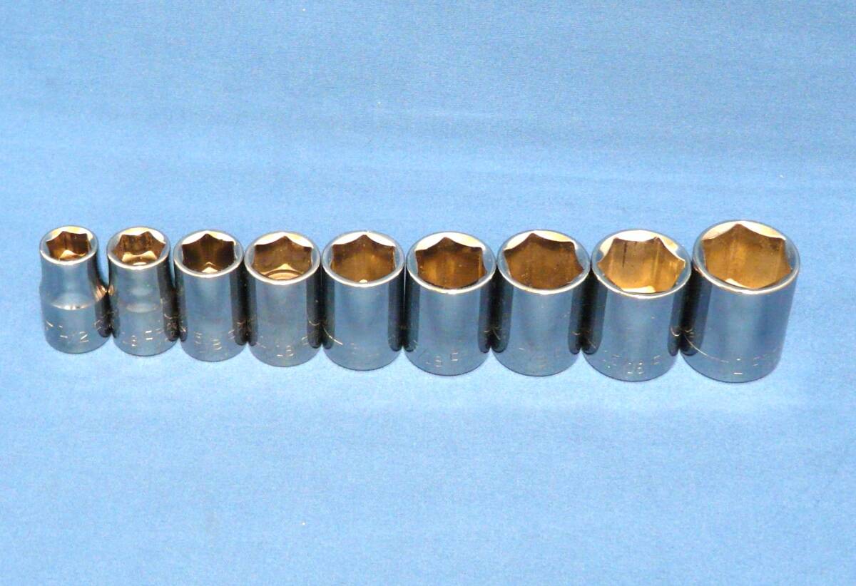 1. CRAFTSMAN USA クラフトマン ソケット ボックス 差込角 1/2インチ インチ 1 15/16 7/8 13/16 3/4 11/16 5/8 9/16 1/2 9個 六角ソケット拍卖