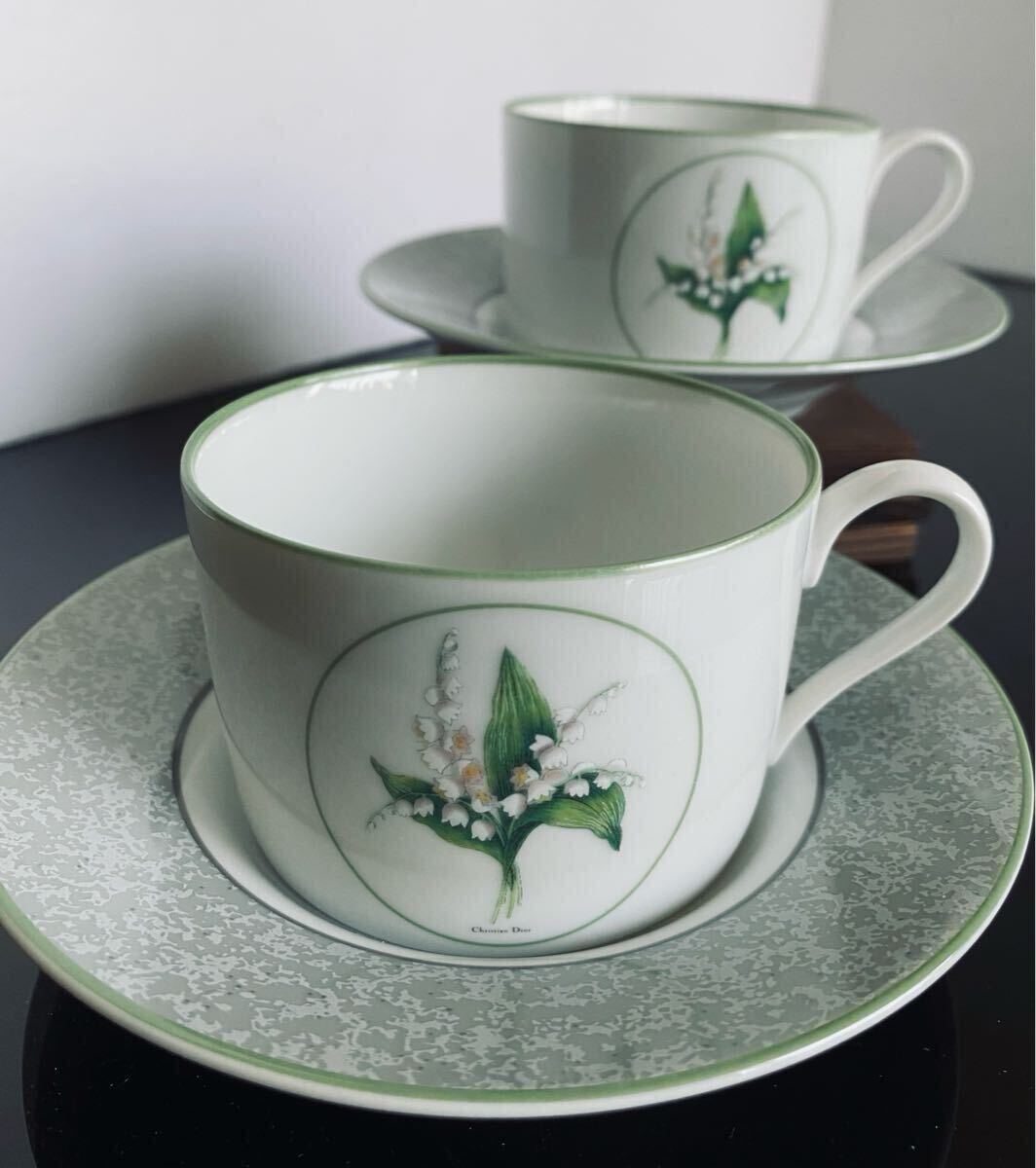Christian Dior クリスチャンディオール MILLY-LA-FORET ミリラフォーレ カップ&ソーサー 2客セット すずらん 鈴蘭 スズラン キズあり拍卖