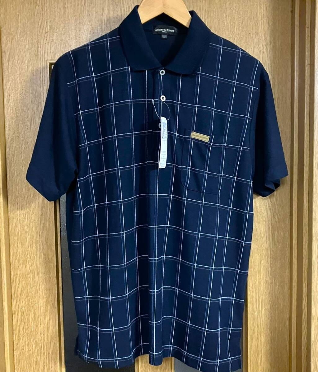 新品 タグ付き バレンチノ ポロシャツ チェック柄 ネイビー~青 メンズLサイズ拍卖