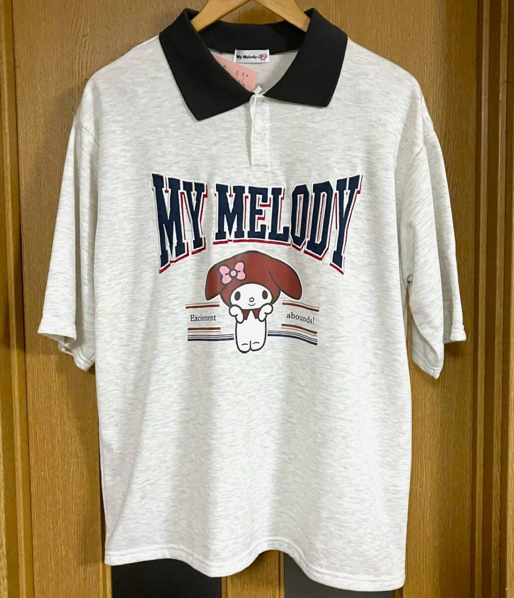 新品 タグ付き マイメロディ マイメロ ポロシャツ メンズLサイズ アイボリー グレー 拍卖