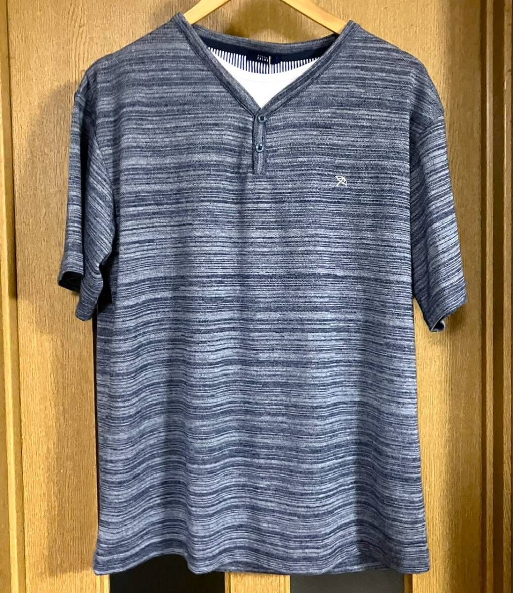 新品 タグ付き アーノルドパーマー ヘンリーネック シャツ Tシャツ メンズLL グレー ブルーグレー拍卖