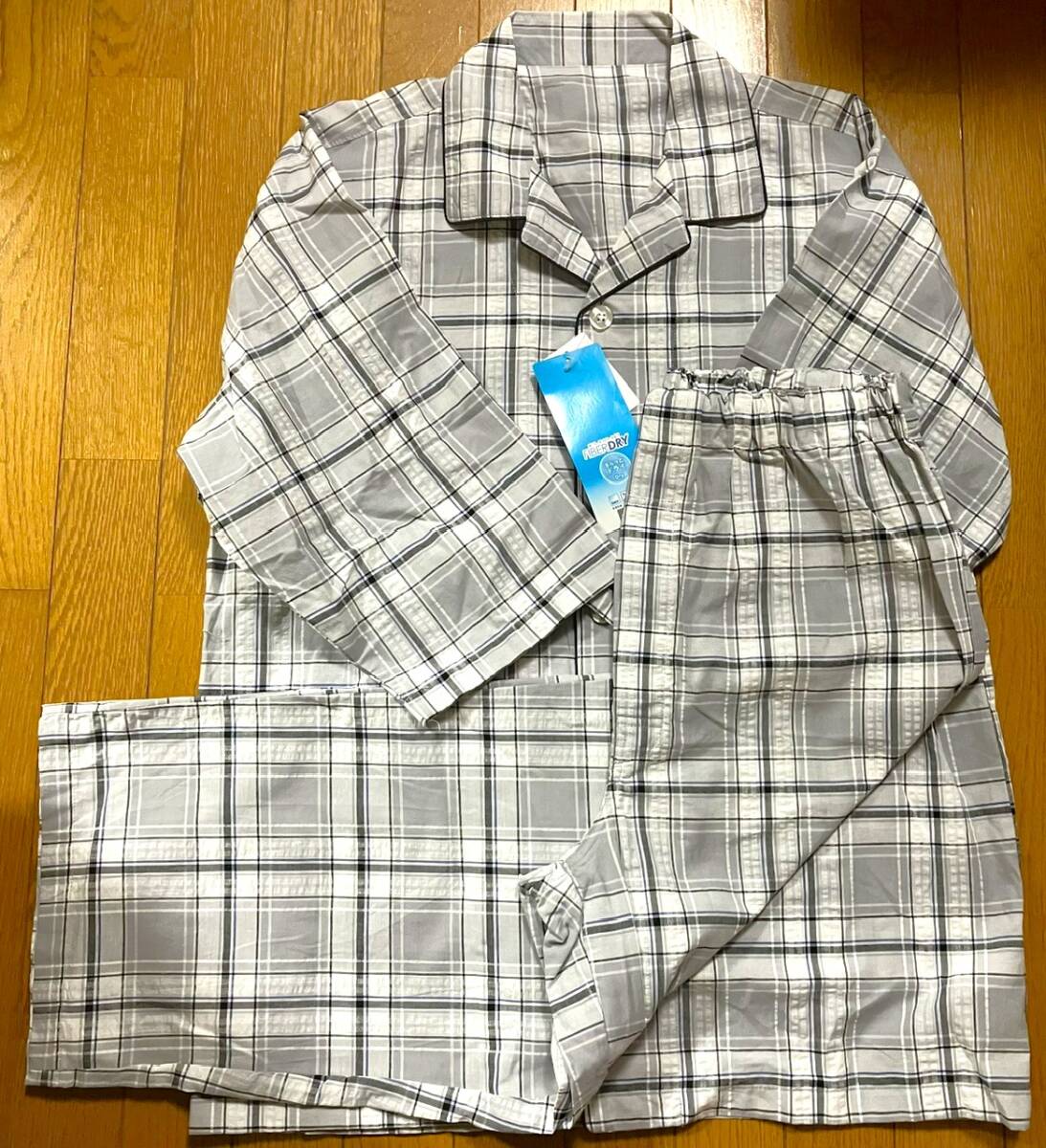 新品 タグ付き パジャマ 上下セット チェック柄 グレー 綿100% メンズLL 拍卖