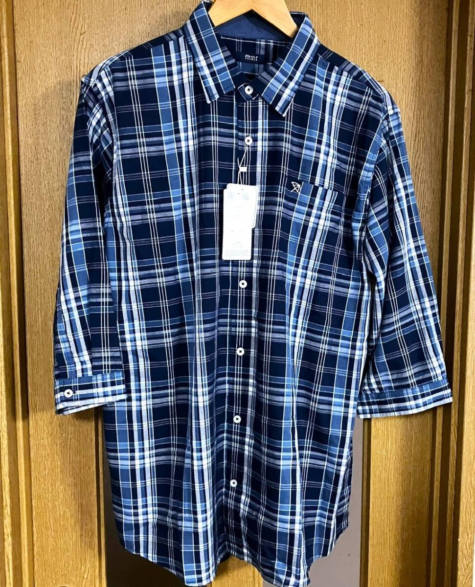 新品 タグ付き アーノルドパーマー メンズLL 綿100% 7分~8分袖 チェック柄 青系拍卖