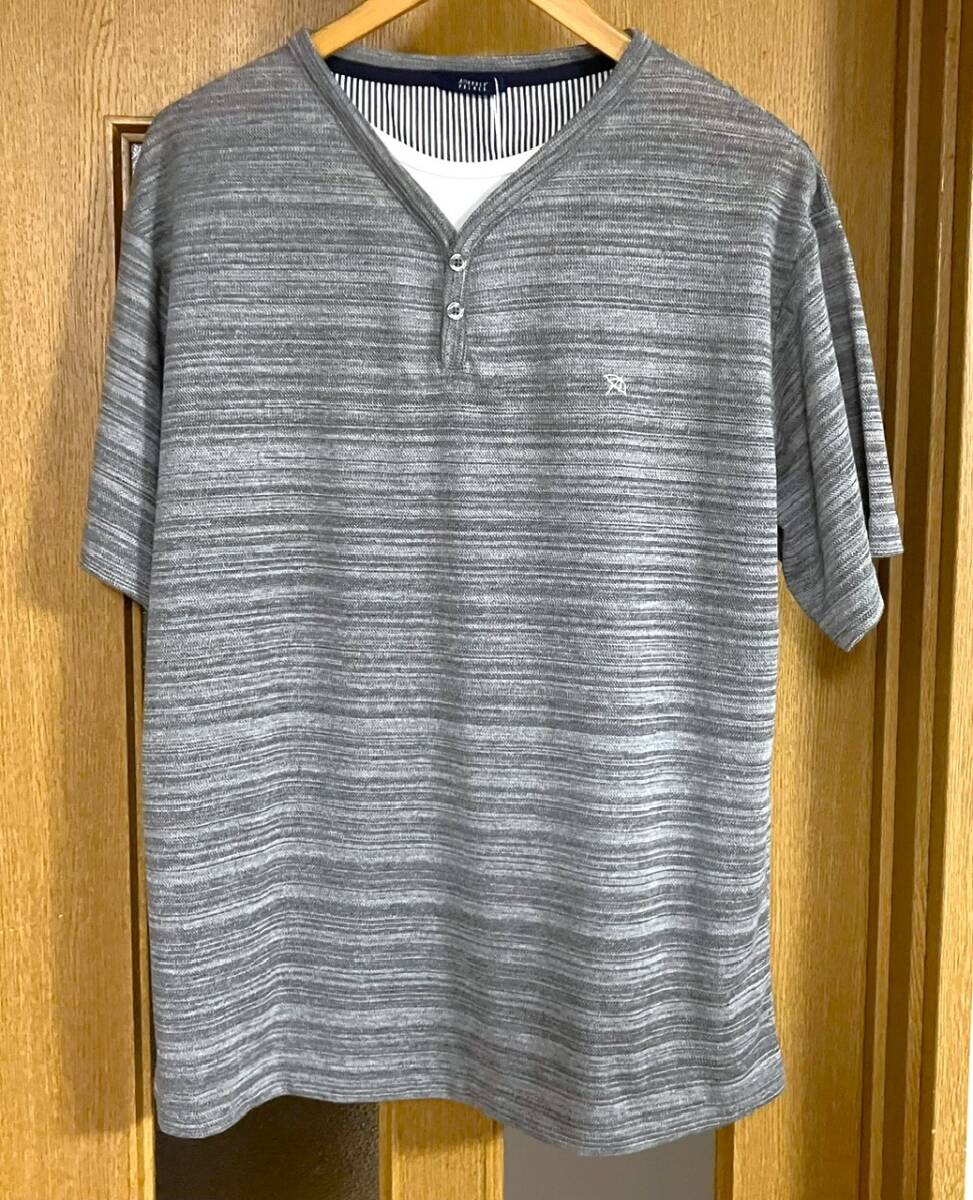 新品 タグ付き アーノルドパーマー ヘンリーネック シャツ Tシャツ メンズLL グレー拍卖