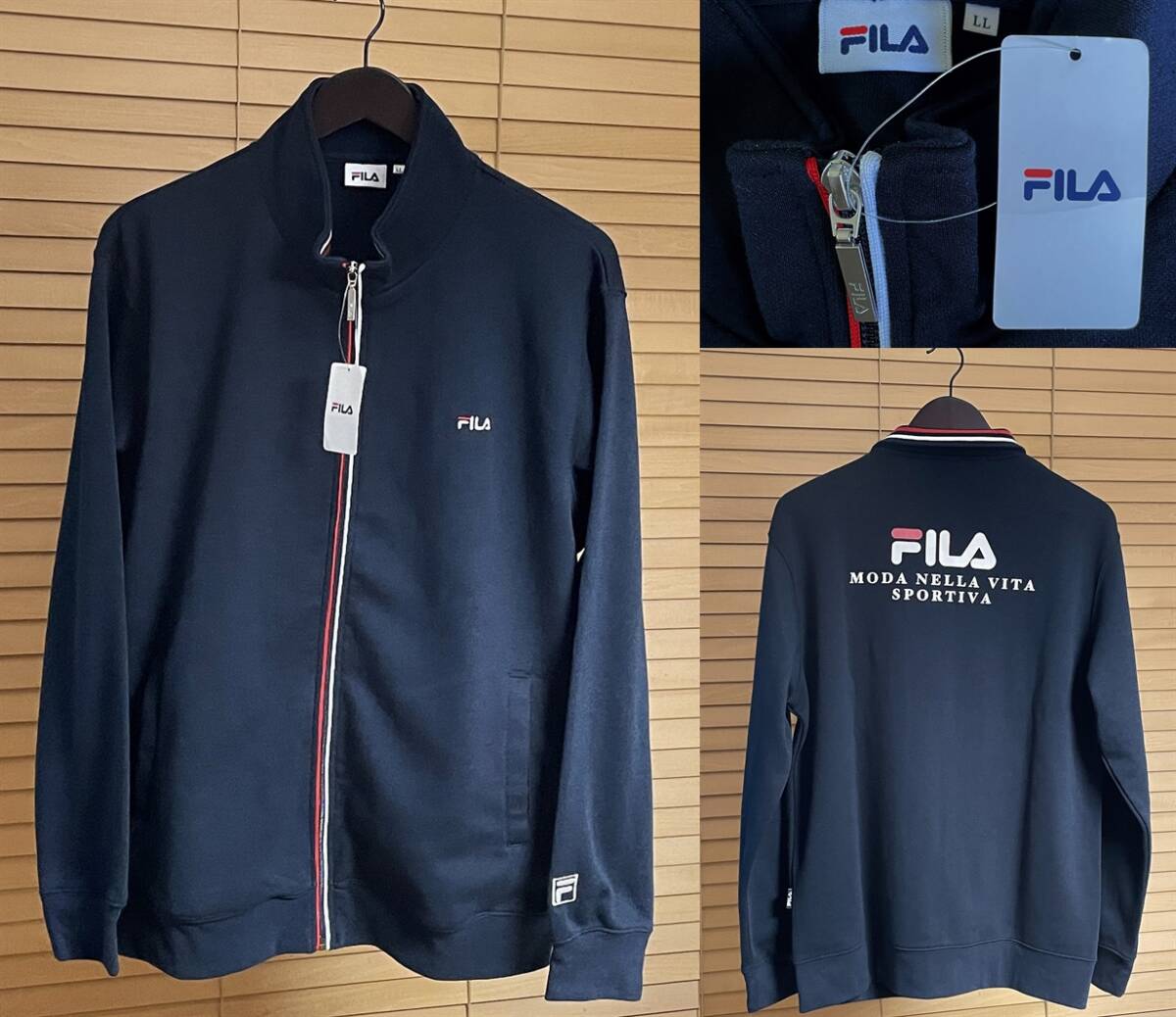 【新品 国内正規品 激安1点のみ】FILA フィラ ロゴ 刺繍 バックプリント ジャージ トラック ジャケット LL ネイビー系拍卖