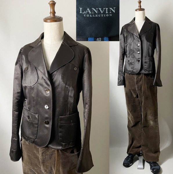 ★【日本製 国内正規品 ライカ内タグ付き】LANVIN COLLECTION ランバンコレクション 3B コットン ナイロン テーラードジャケット 40 茶拍卖