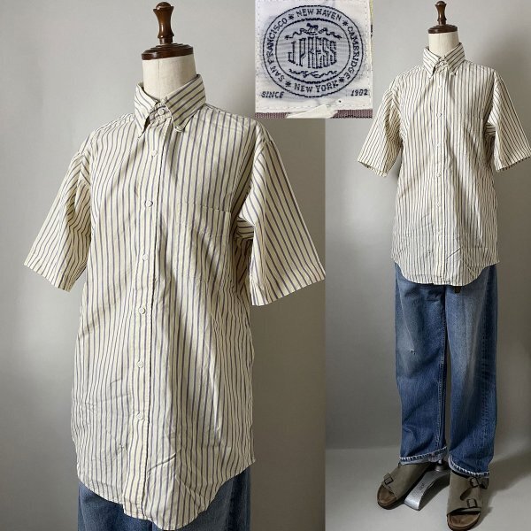 ★【国内正規品 オンワード樫山】日本製 オールドモデル 名品 J.PRESS J ジェイ プレス ストライプ ボタンダウン ハーフスリーブ シャツ M拍卖