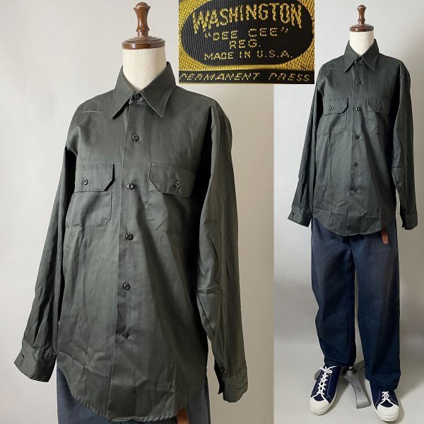 ★【60s~70s スペシャル USA製】名作 ビンテージ Washington DEE CEE ワシントンディーシー 胸ポケット ワーク シャツ カーキ系 14 1/2 S拍卖