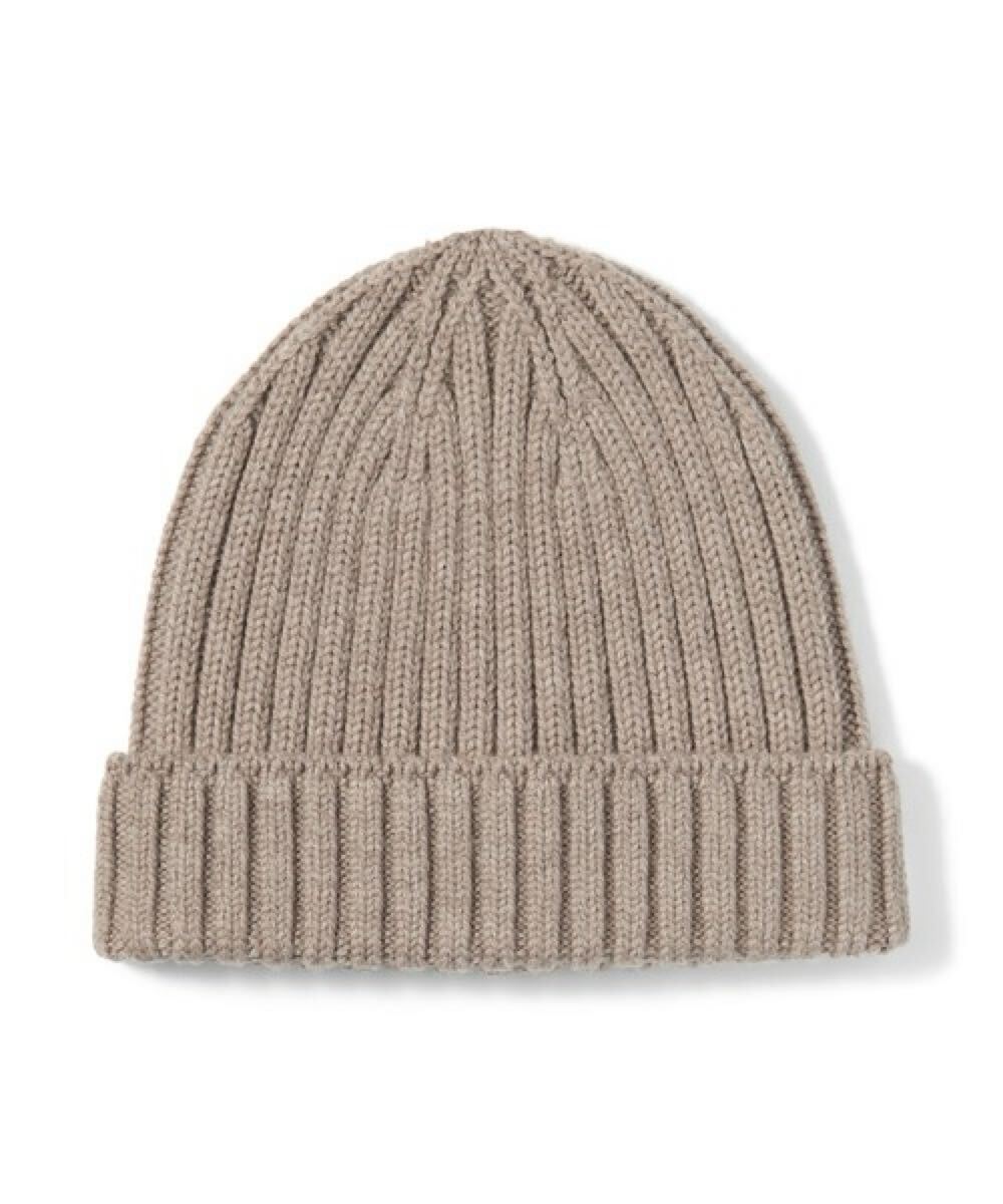 無印良品 おでこのチクチクを抑えた ウール混 リブ編み ワッチ55~59cm・ベージュ拍卖