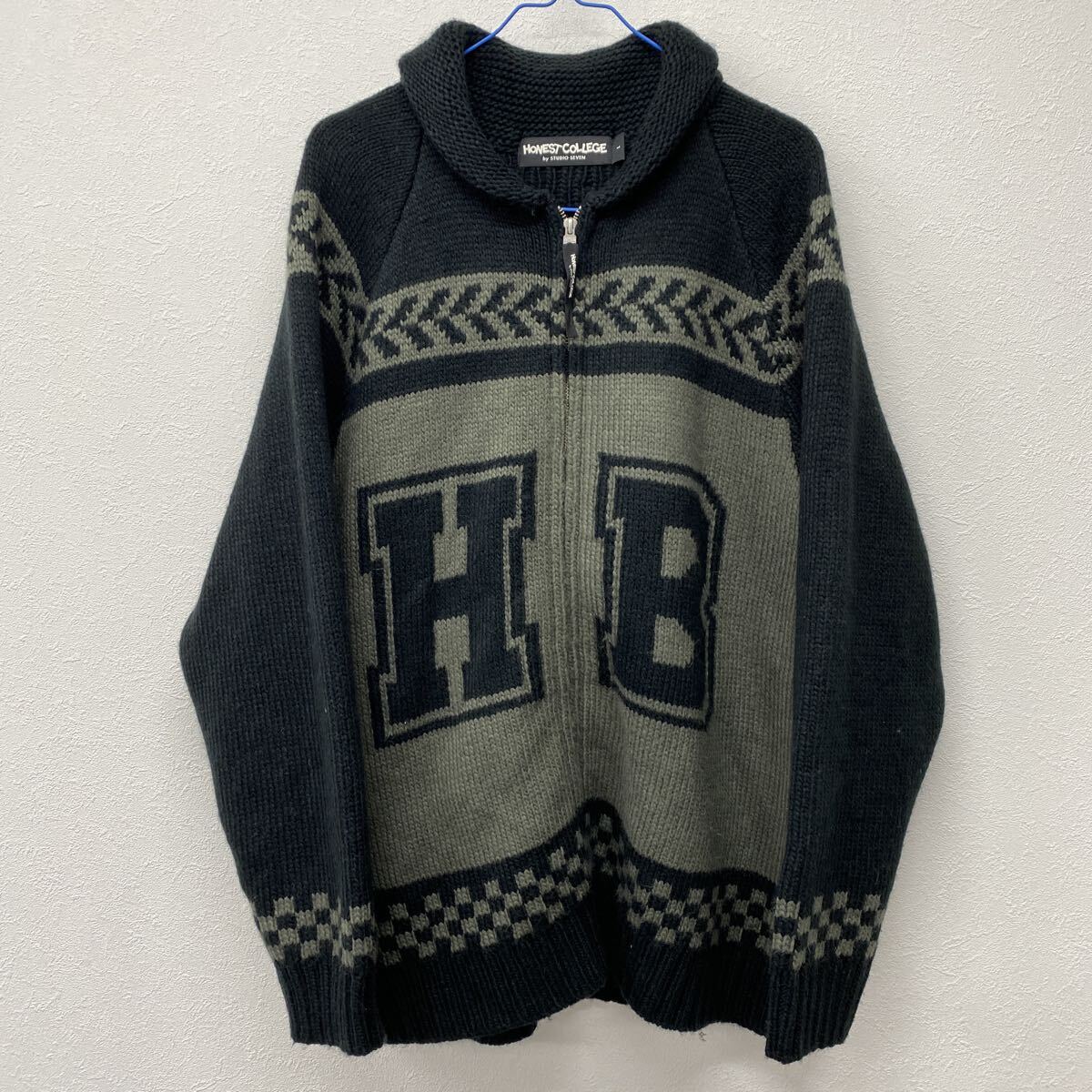 GU HONEST COLLEGE ニットアウター カーディガン ジップアップ アウター ブラック カーキ L さ3拍卖