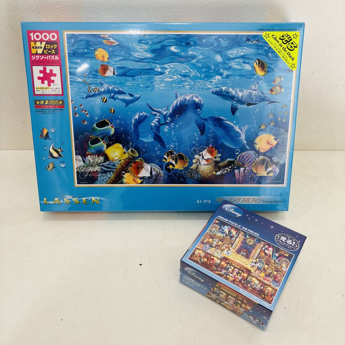未使用 ジグソーパズル 2点 まとめ ラッセン クルージングドルフィン 1000P ディズニー ドリームシアター 108P 光る 保管品 ONN1346M拍卖
