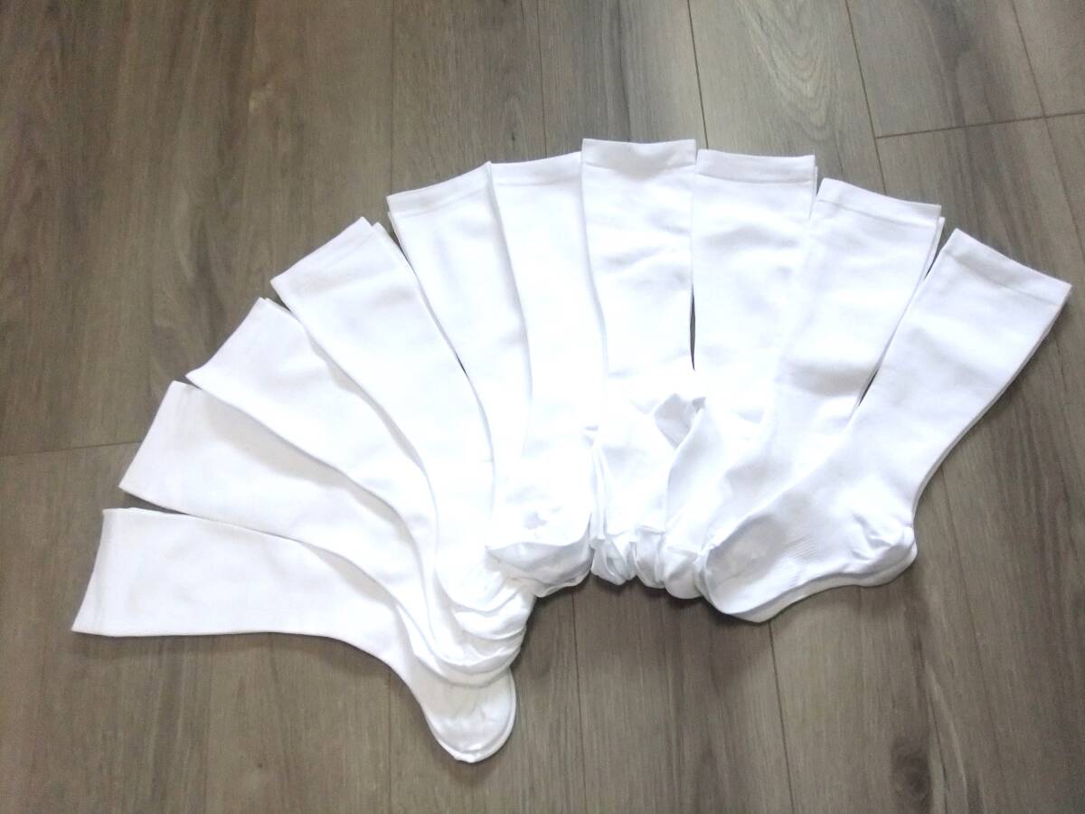 162 未着用品 ナイロン着圧ハイソックス10足 22-24㎝ ホワイト 加圧 引き締め コンプレッション 靴下 むくみ すっきり ひざ下 日本製拍卖