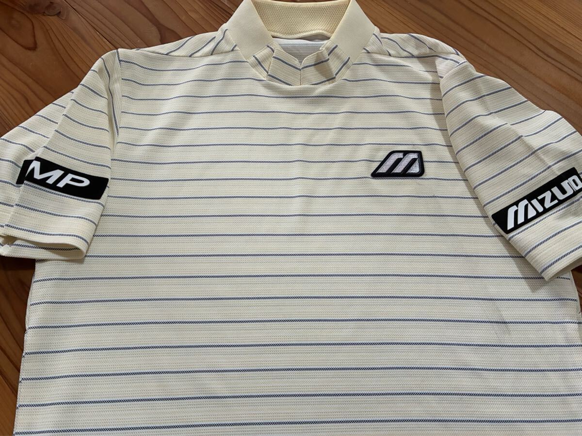 送料込み!! MIZUNO 半袖Tシャツ ボーダー 黄色 ミズノ ワッペン Mサイズ GOLF ゴルフウェアー  Tシャツ ハイネック拍卖