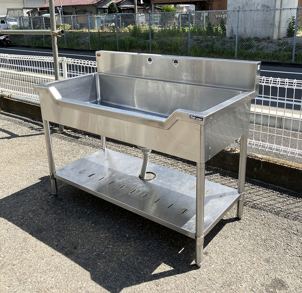 即決 マルゼン 舟型シンク BSF1-126 幅1200 奥行600 高さ800+150mm ステンレス スノコ付 厨房 業務用 中古拍卖