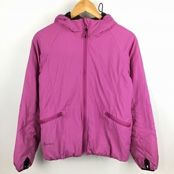 AIGLE エーグル 中綿入りナイロンジャケット ブルゾン サイズS ピンクパープル 防水 アウトドア 管NO.A7-8拍卖
