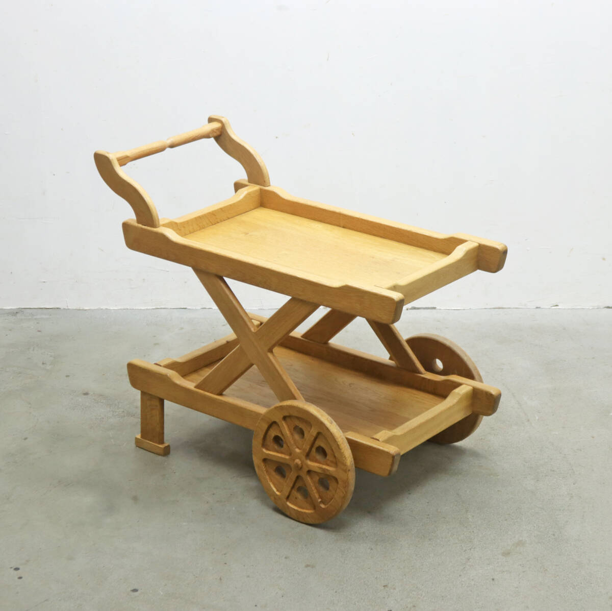 ◆オーク無垢材 トローリー ワゴン キッチン ラック シェルフ カントリー/北欧アクタスウニコカフェサロン展示店舗什器/PIK06058◆拍卖