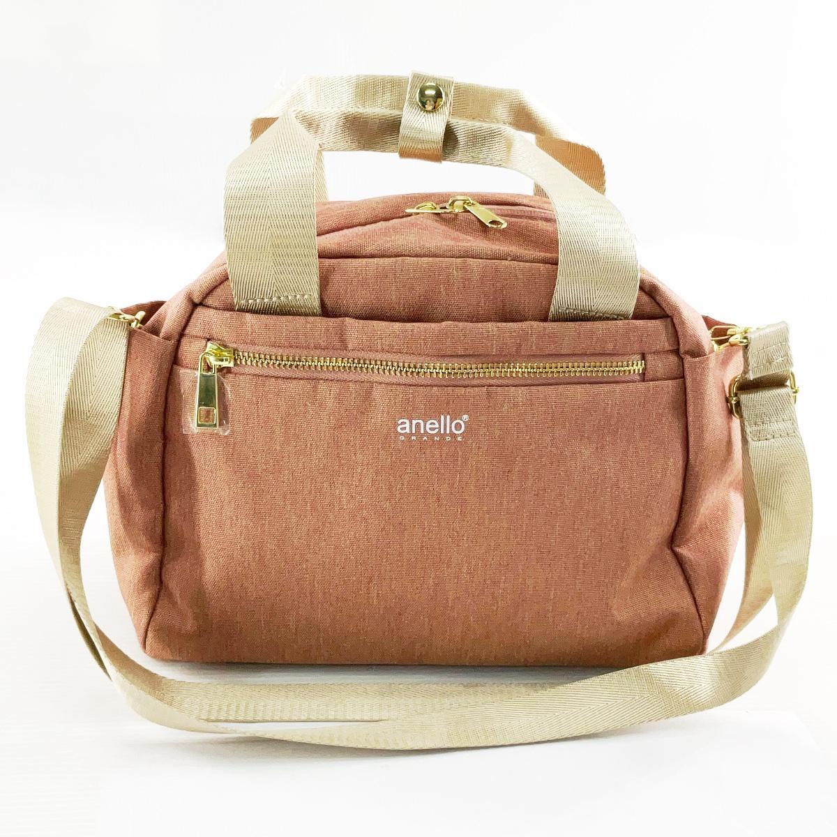 2WAYボストンバッグ anelloGRANDE アネログランデ 両面はっ水 10ポケット 杢調 ピンクベージュ拍卖