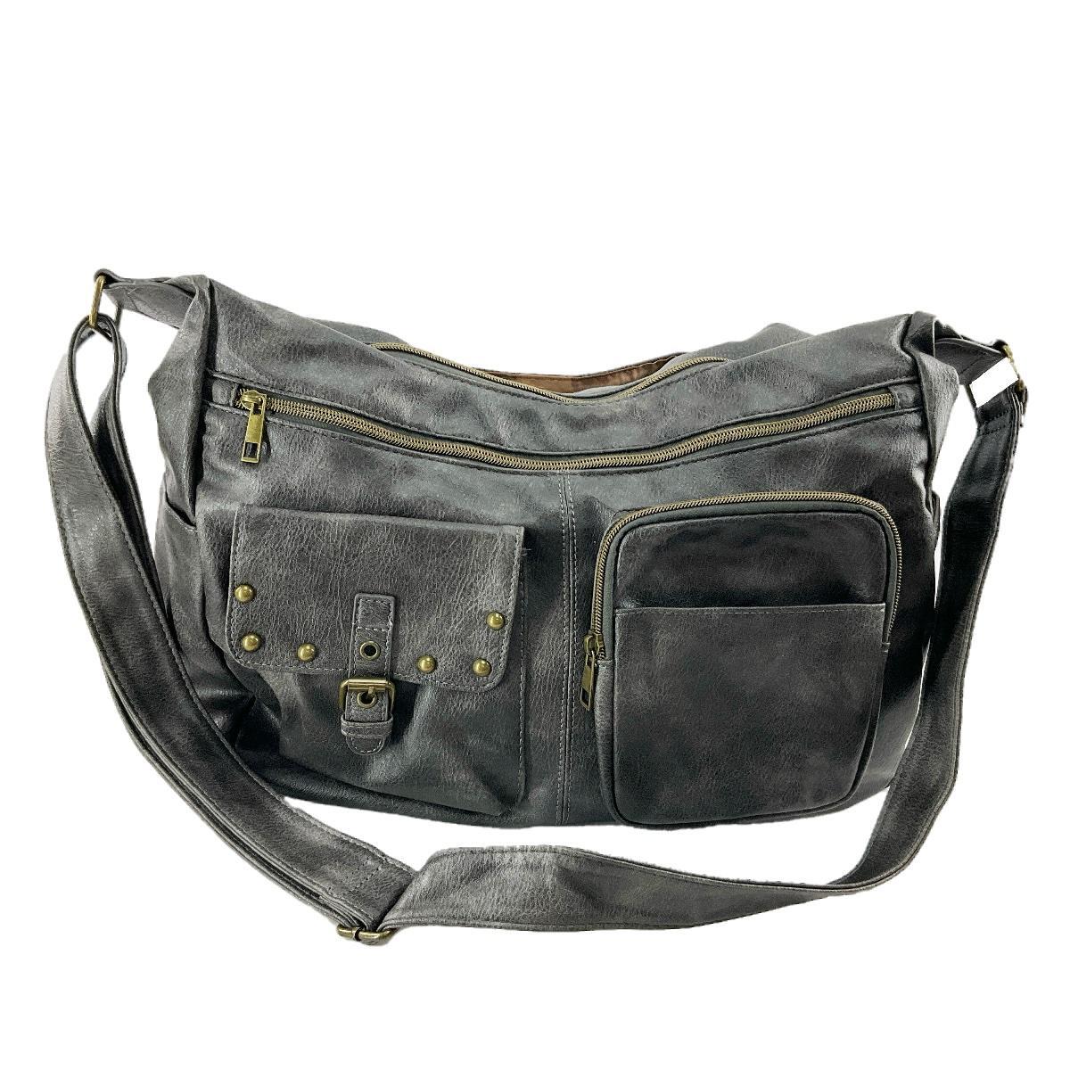 10ポケットアンティーク調 ショルダーバッグ A4対応 アンティークチャコール拍卖