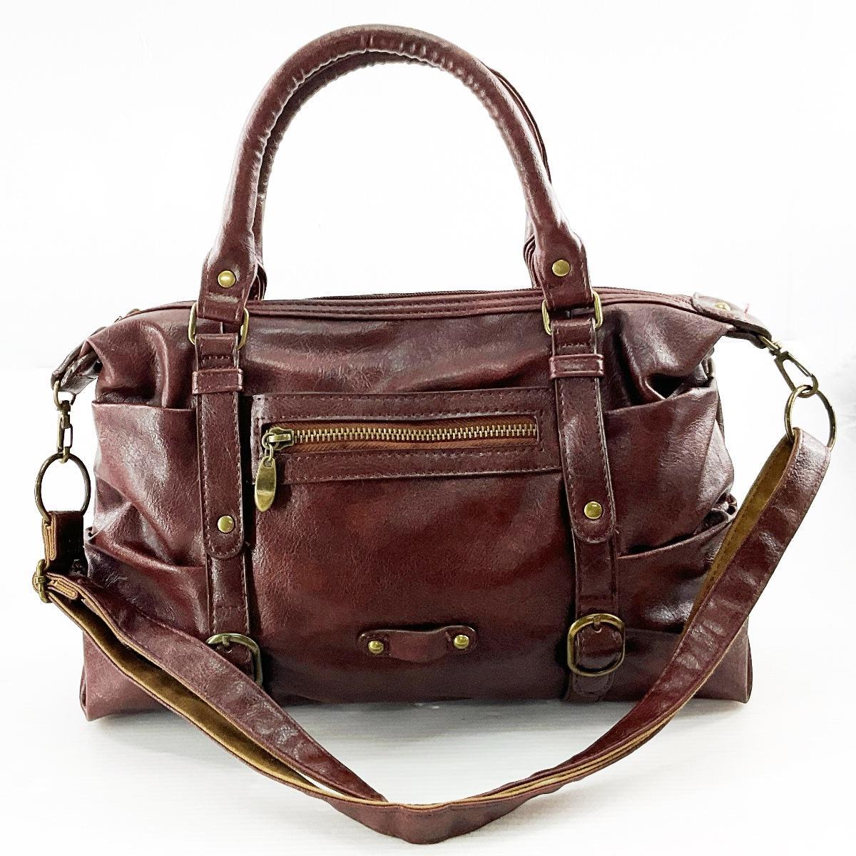 クラシカルデザイン 2WAYハンドバッグ A4対応 合成皮革 ブラウン拍卖