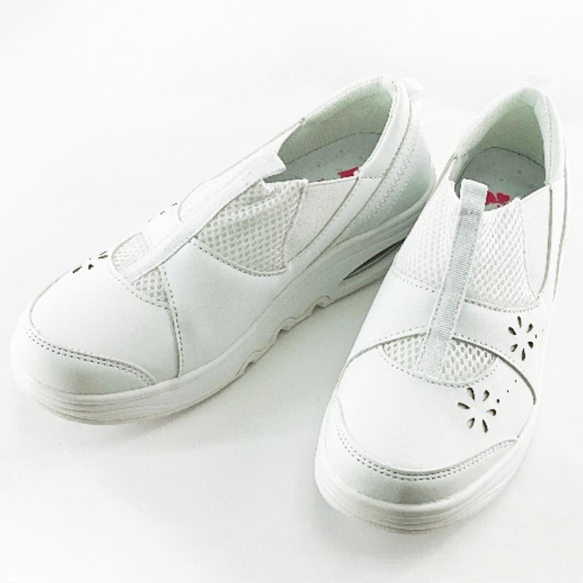 フラワーパンチングらくらくステップシューズ 軽量厚底 Lサイズ 23.0~23.5cm ホワイト拍卖