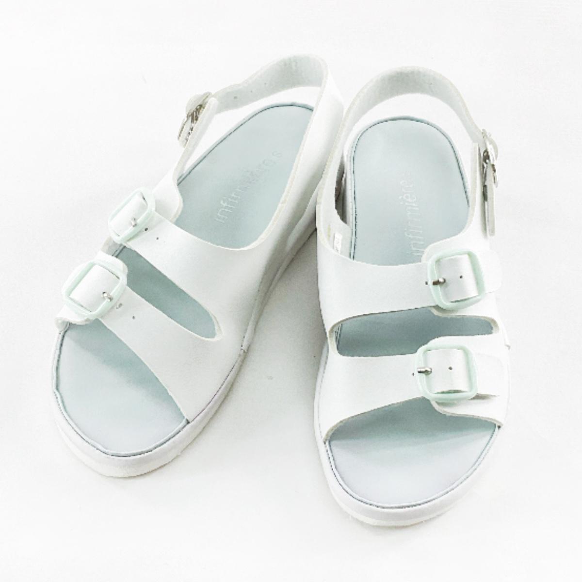 訳あり ナースサンダル 幅広 衝撃吸収 看護師 介護士 S 22.0~22.5cm ホワイトxブルー拍卖