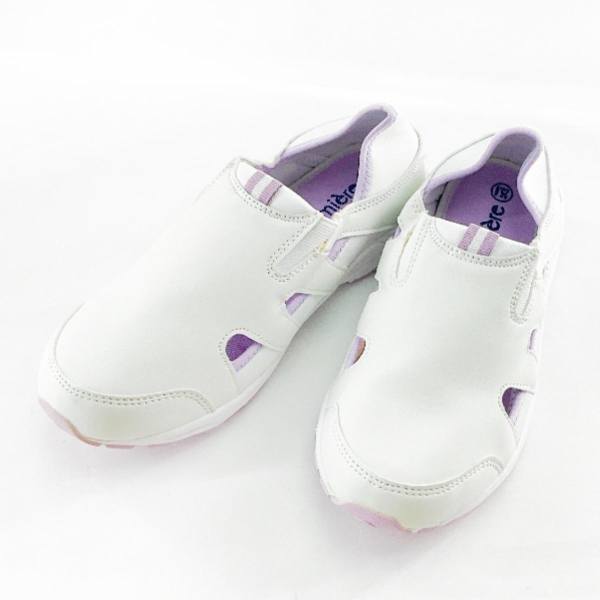 訳あり 2WAYシューズ 看護師 介護士 幅広4E 25.0cm ホワイトxラベンダー拍卖