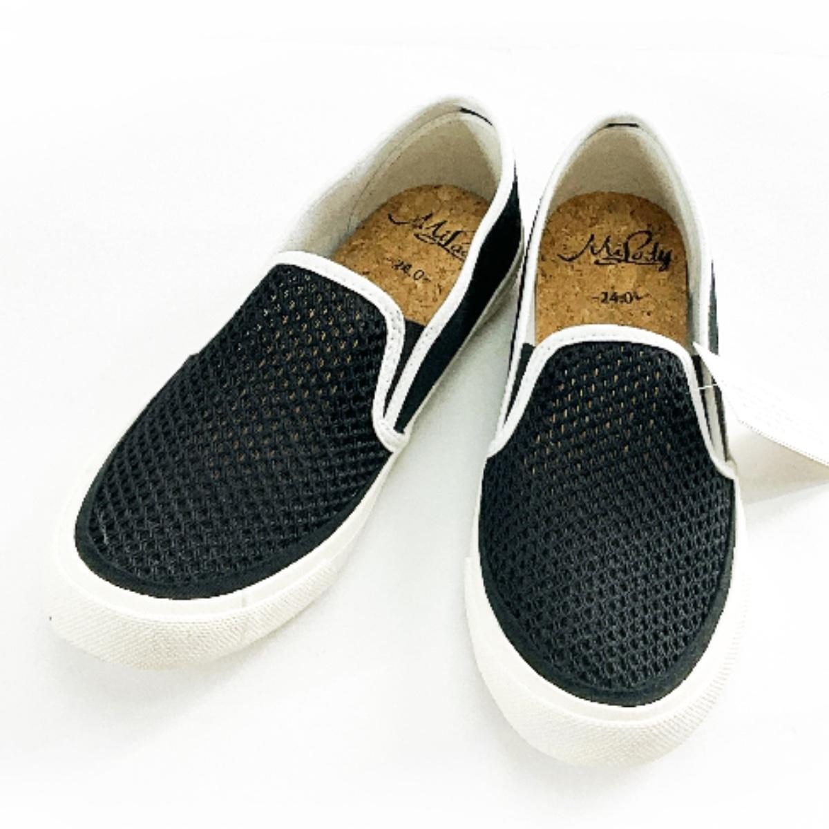 ミレディ メッシュスニーカー ML983 軽量スリッポン 24.0cm ブラック拍卖