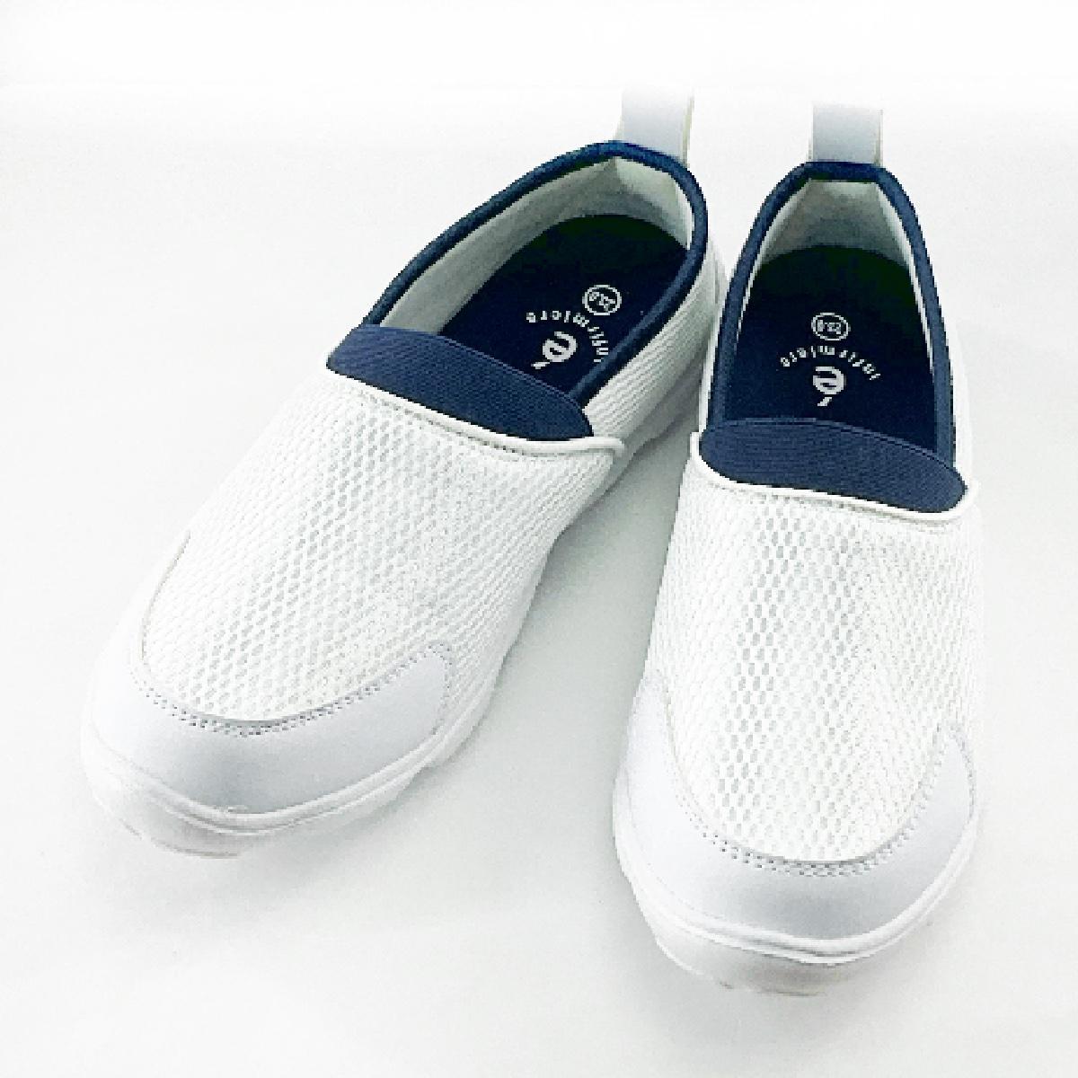 軽量ソフトソールスリッポン メッシュ快適シューズ 看護師 介護士 23.0cm ホワイトxネイビー拍卖