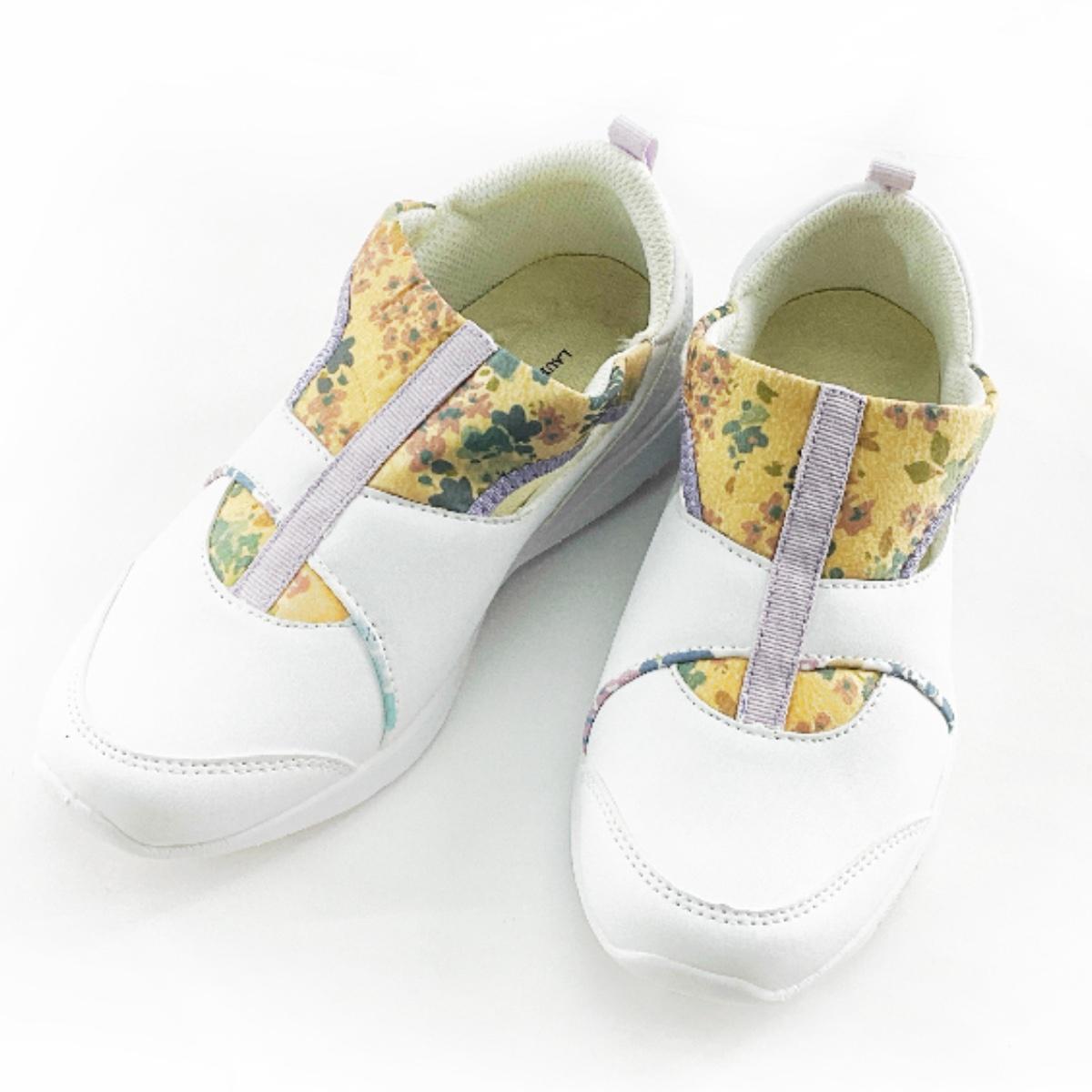 ベンチレーションシューズ ローラアシュレイ 看護師 介護士 S 22.0~22.5cm ホワイトxラベンダー拍卖