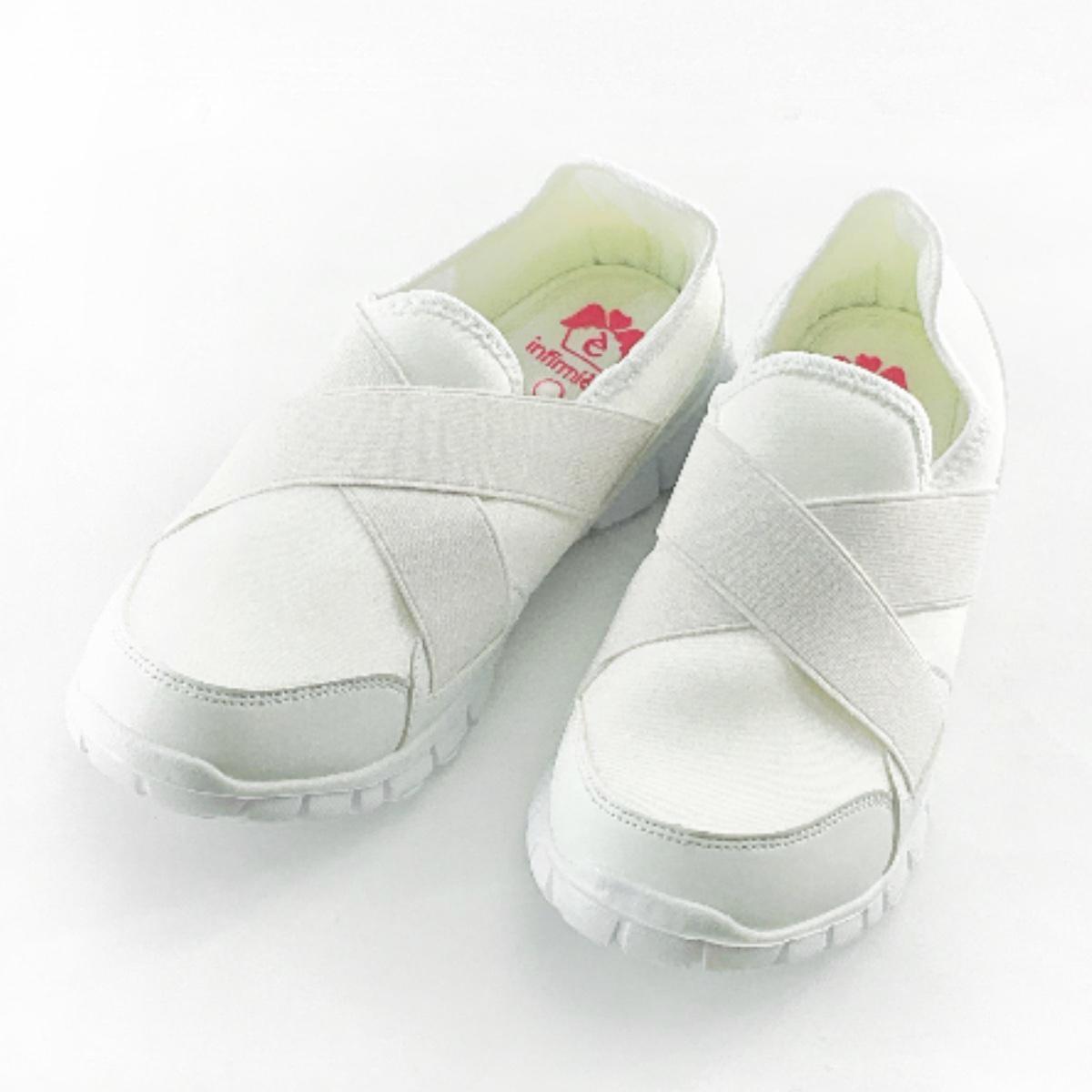 訳あり クロスベルト スリッポンシューズ 軽量快適シューズ 看護師 介護士 LLサイズ 24.0~24.5cm ホワイト拍卖