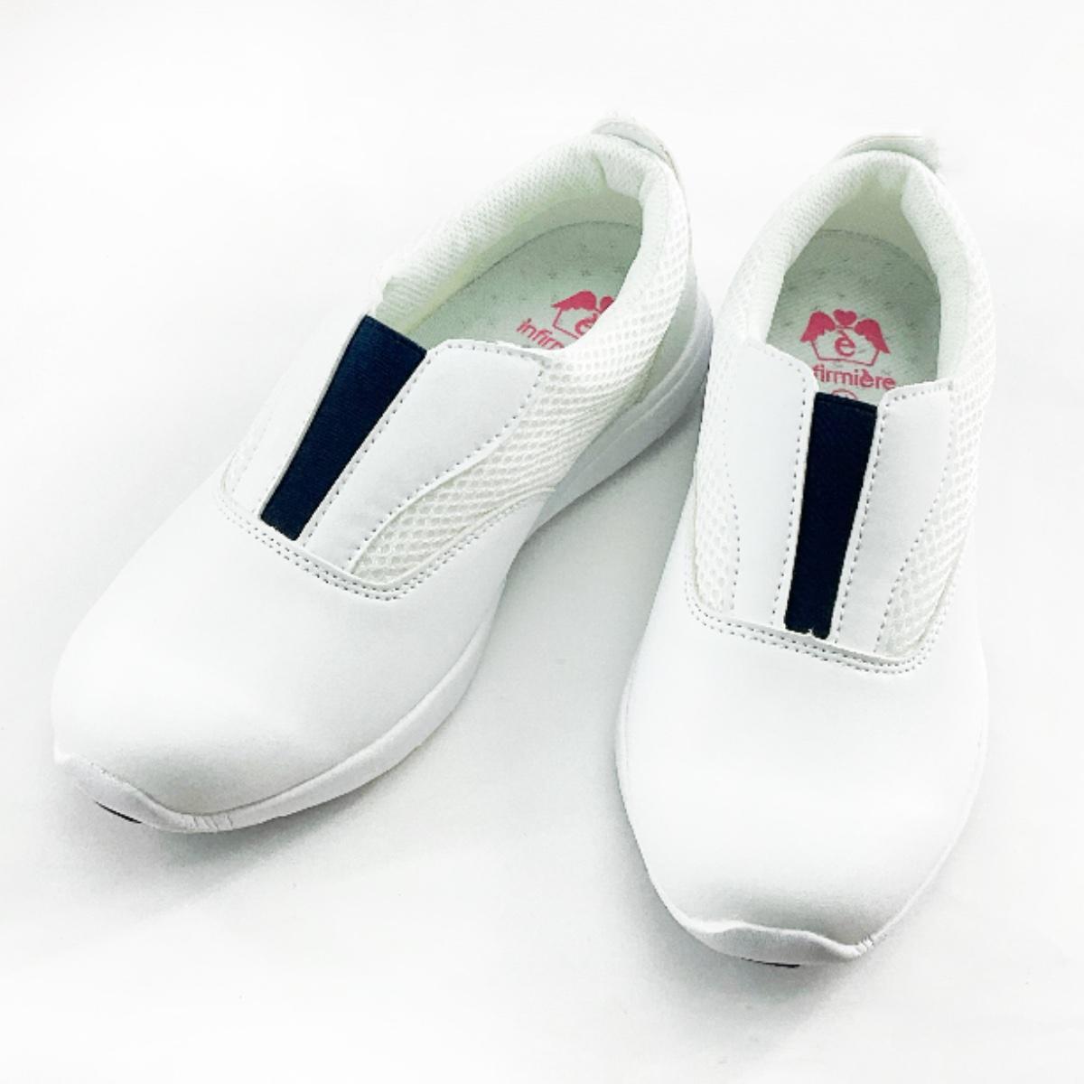 ベンチレーションシューズ 看護師 介護士 LLサイズ 24.0~24.5cm ホワイトxネイビー拍卖