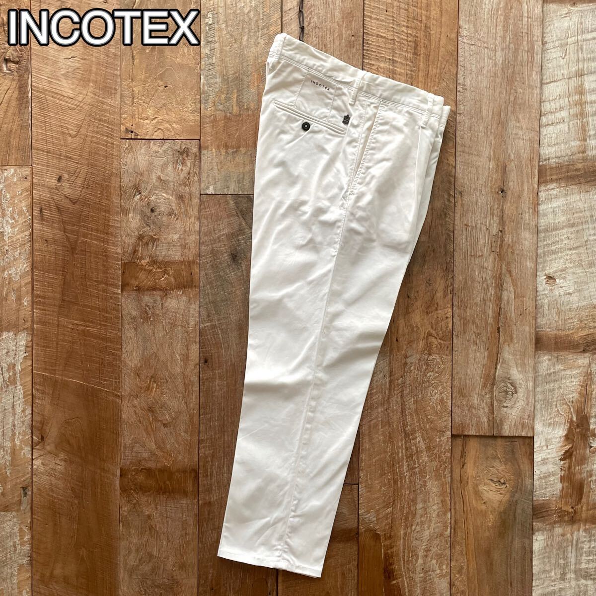 【極美品】INCOTEX インコテックス SLACKS ヴィンテージ加工 テーパード コットン スラックス パンツ 31 ホワイト BEAMSF取扱拍卖