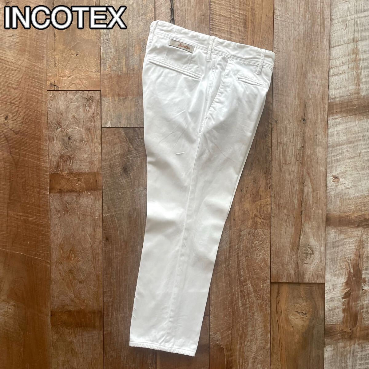 【美品】INCOTEX インコテックス SLACKS ヴィンテージ加工 テーパード コットン スラックス パンツ 31 ホワイト BEAMSF取扱拍卖