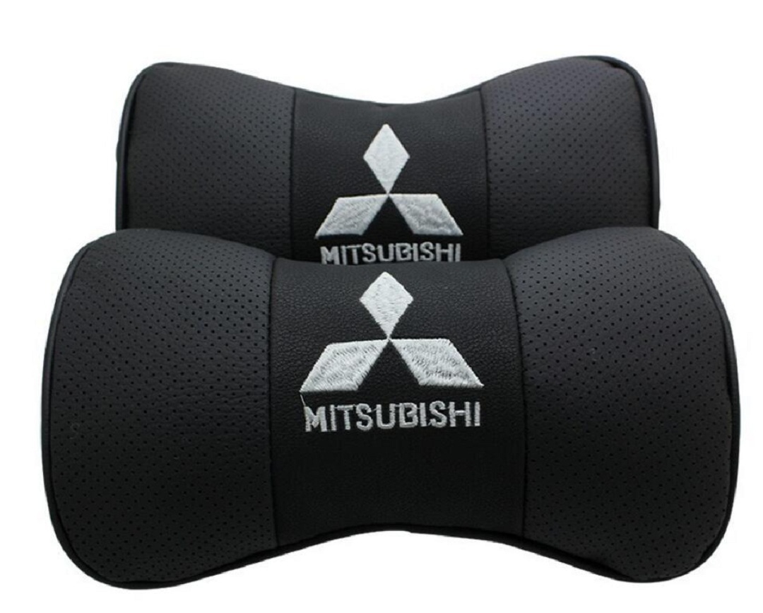 新作 三菱 高級レザー 刺繍ロゴ入り ネックパッド ヘッドレスト 2個セット★3色選択★快適低反発クッション★長時間運転にも最適★拍卖