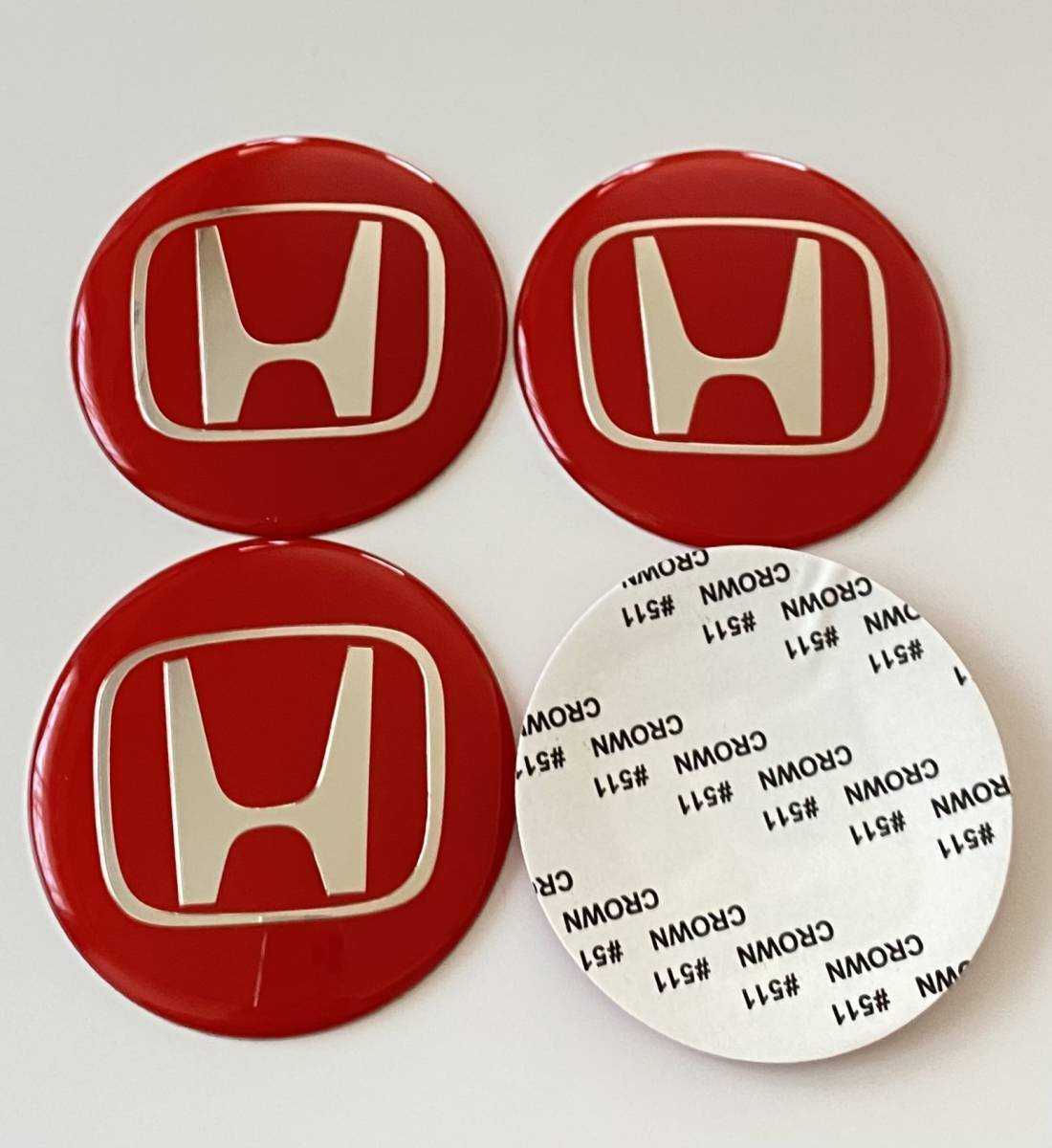 送料無料!ホンダ ステッカー ホイールキャップステッカー バッジ シール レッド 65mm 4枚拍卖