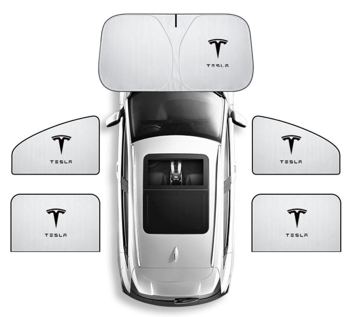 ★激レア★テスラ ロゴ フロントガラス サンシェード 車窓遮 磁石式車用カーテン 簡単取り付け★5枚セット★収納袋付★拍卖
